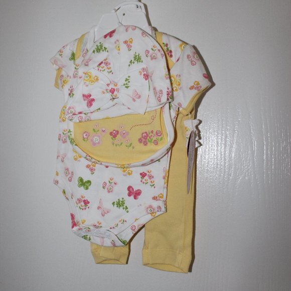 Little Lass Baby Girl Size 0-3M Lot of 6 Bodysuit Pants Bib Hat Yellow Pink NWT - Picture 11 of 14